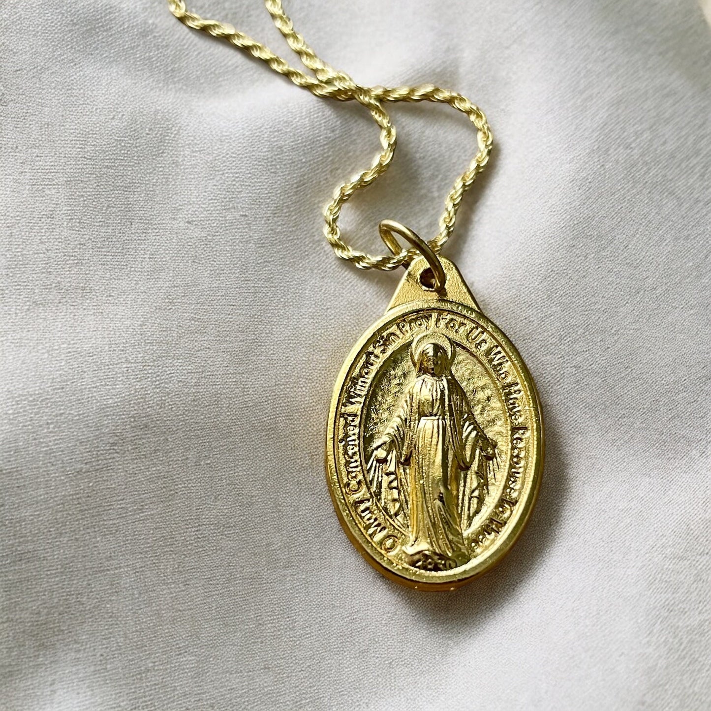 Miraculous Medal Necklace - Sterling Silver Chain