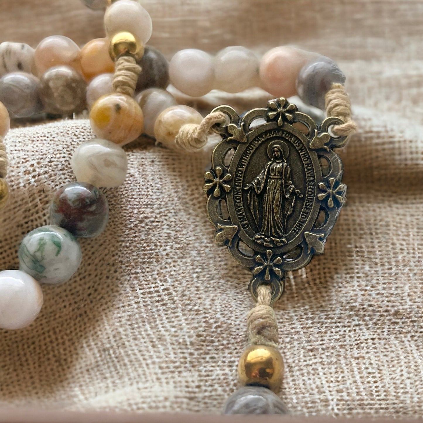 Behold the Handmaid - Miraculous Medal Rosary in Bronze Finish