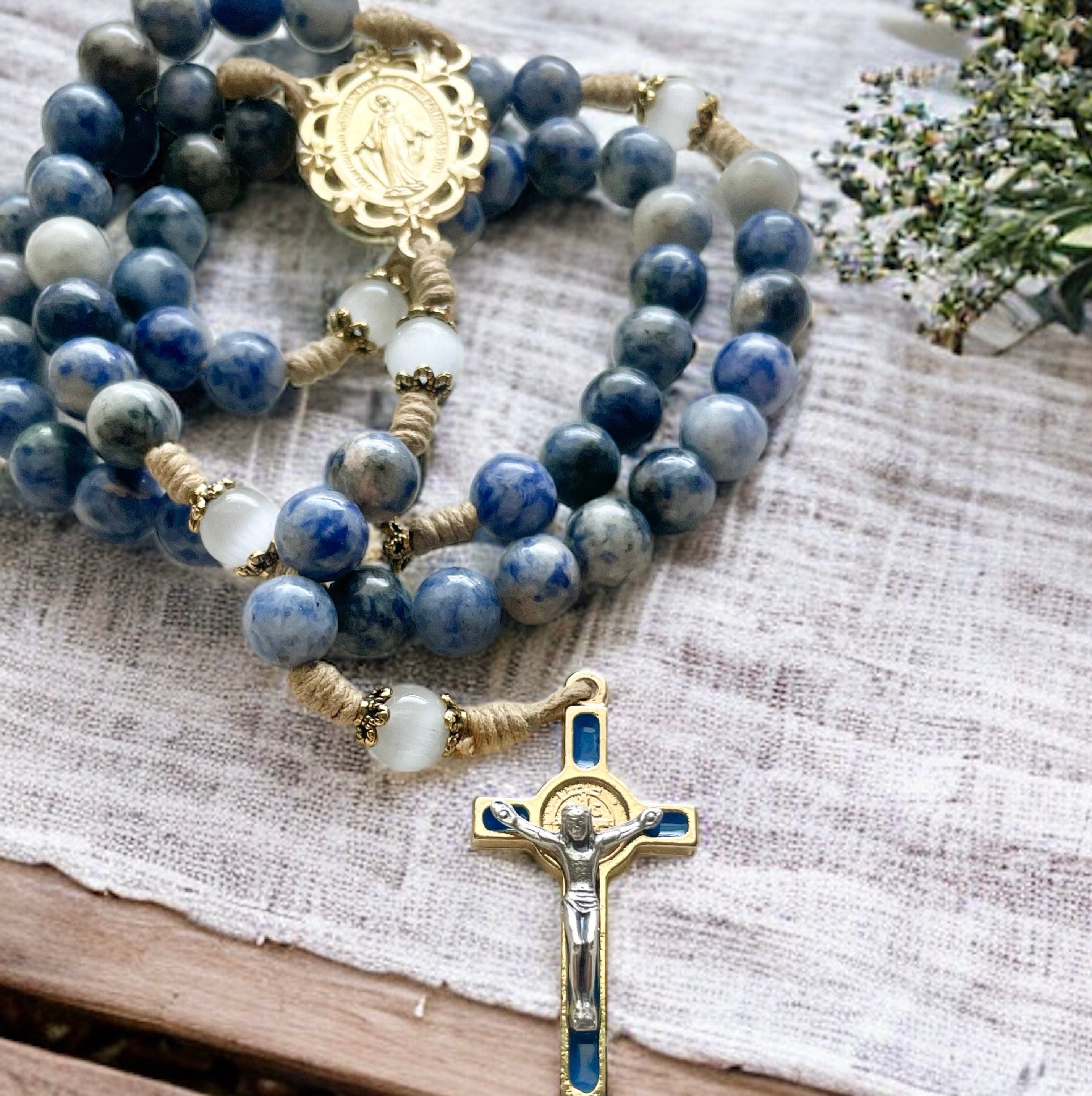 Catholic Rosary Wrap Bracelet in outlet Gemstone and Antique Bronze Bright Blue Miraculous Medal Virgin Mary Rosary Beads Prayer Religious Medals