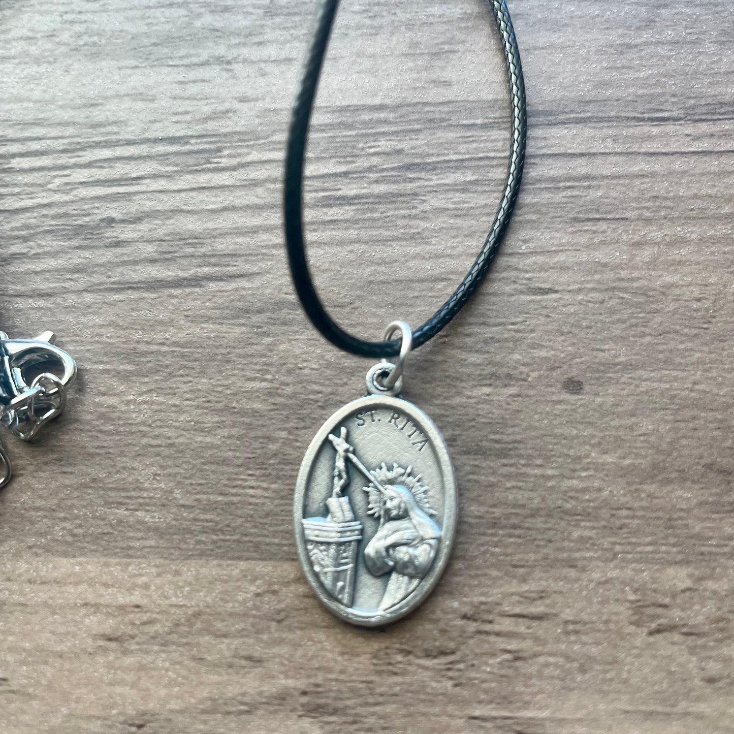 Medal on Leather Cord Necklace - Various Saints