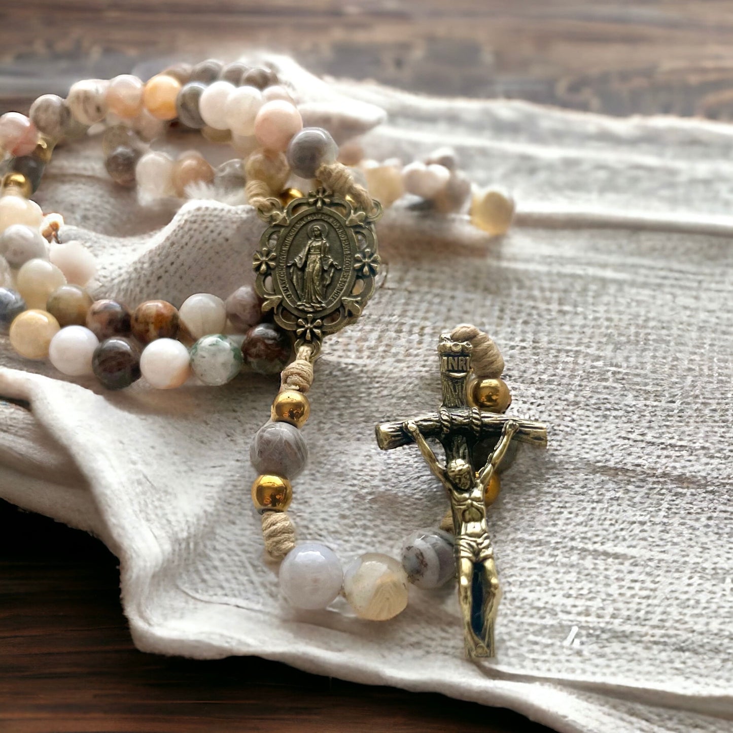 Behold the Handmaid - Miraculous Medal Rosary in Bronze Finish