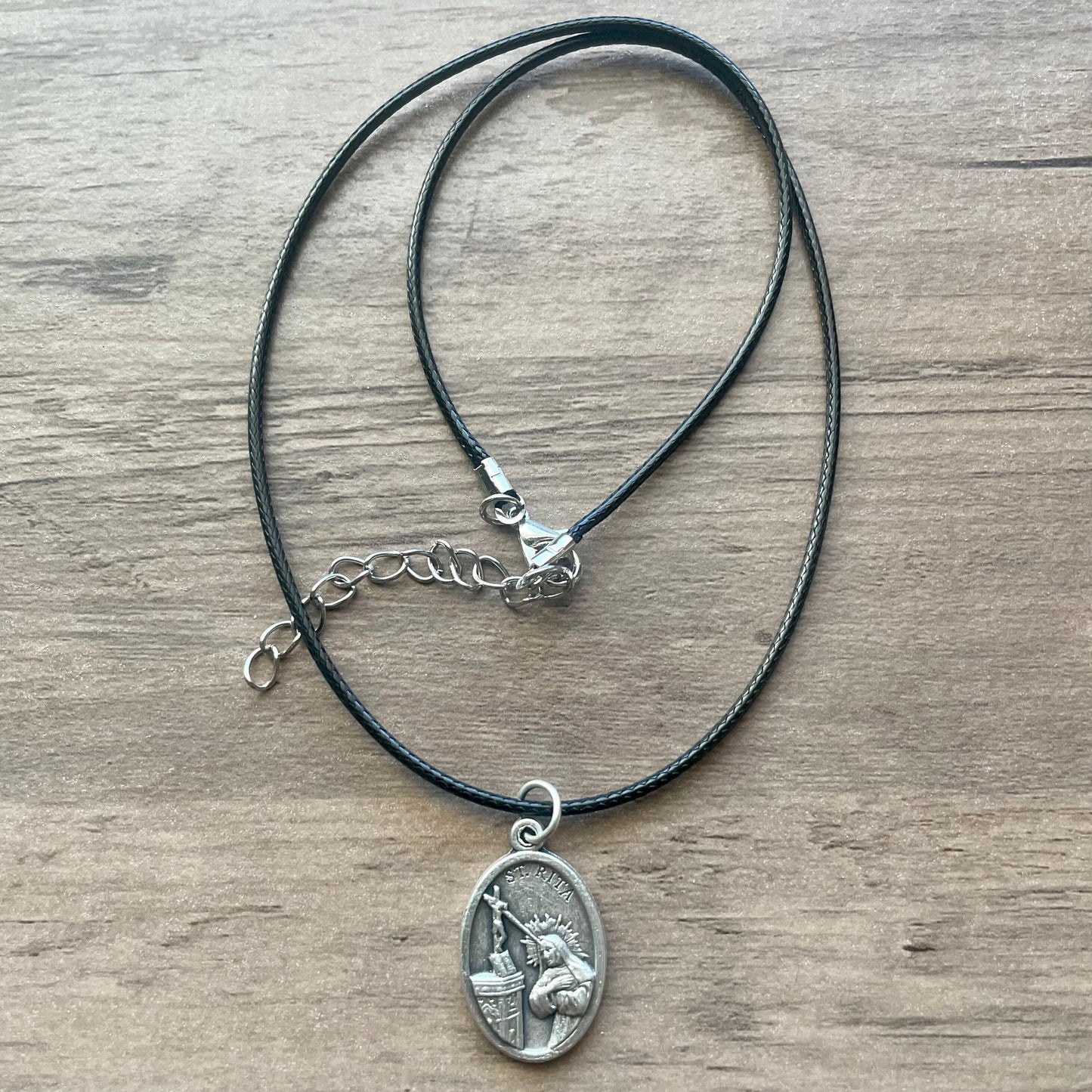 Medal on Leather Cord Necklace - Various Saints